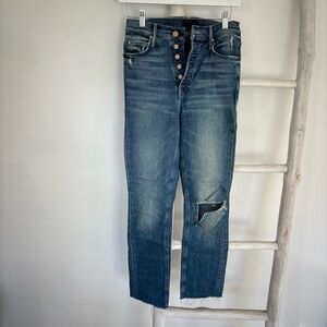 MOTHER Blue Distressed Ankle Jeans